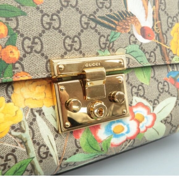 100% Authentic GUCCI Padlock Multicolor Tian Print GG Canvas Shoulder Bag - Picture 8 of 12